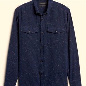 Banana Republic Standard-Fit Donegal Flannel Shirt (Navy, Small)